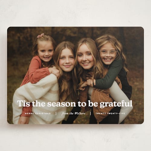 This is a snow holiday photo cards with standard by Annie Clark called warmth printing on recycled smooth signature in grand