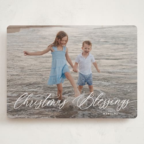 This is a snow holiday photo cards with standard by Kelly Schmidt called scripted merry christmas printing on recycled smooth signature in grand
