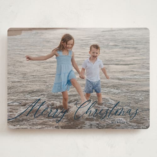 This is a blue jay holiday photo cards with standard by Kelly Schmidt called scripted merry christmas printing on recycled smooth signature in grand
