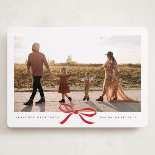 This is a crimson holiday photo cards with standard by Olivia Kanaley Inman called crimson bow printing on recycled smooth signature in grand