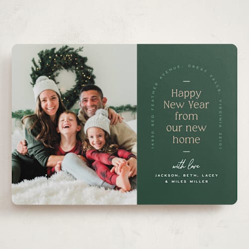 This is a spruce holiday photo cards with standard by Owl and Toad called address arch printing on recycled smooth signature in grand