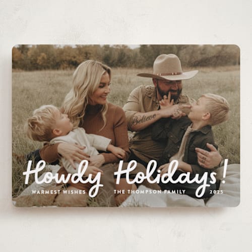This is a snow holiday photo cards with standard by Megan Davis called howdy holidays printing on recycled smooth signature in grand