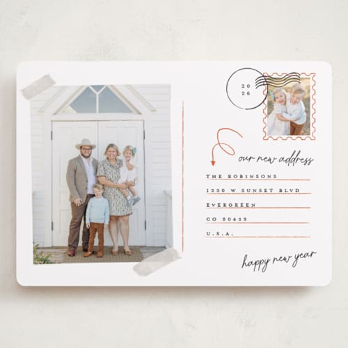 This is a cinnamon holiday photo cards with standard by Gwen Bedat called return address printing on recycled smooth signature in grand