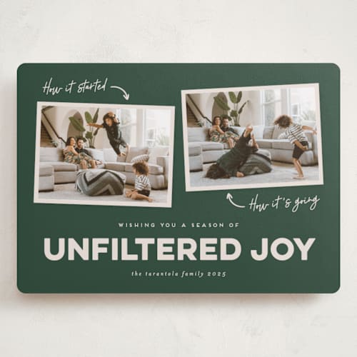 This is a juniper holiday photo cards with standard by Erica Krystek called unfiltered joy printing on recycled smooth signature in grand