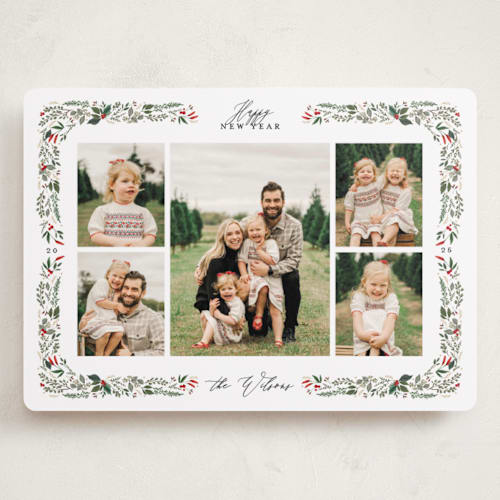 This is a holly berry holiday photo cards with standard by Susan Moyal called holly & pine printing on recycled smooth signature in grand