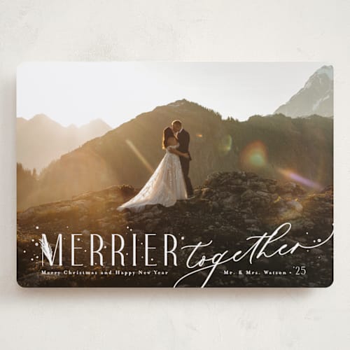 This is a frost holiday photo cards with standard by Anastasia Makarova called so merrier together printing on recycled smooth signature in grand