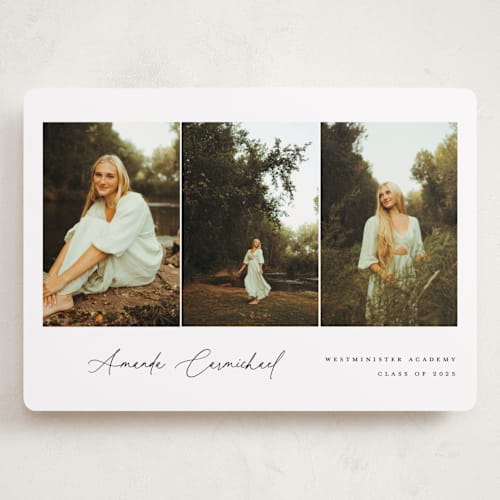 This is a onyx graduation announcements with standard by Benita Crandall called the trio printing on recycled smooth signature in grand