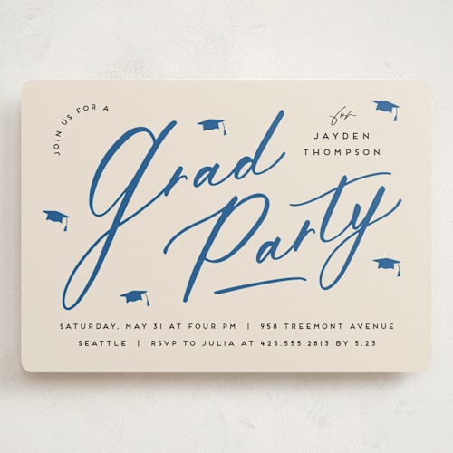 This is a azure graduation invitations with standard by Louise Kay called celebrate the grad printing on signature in grand