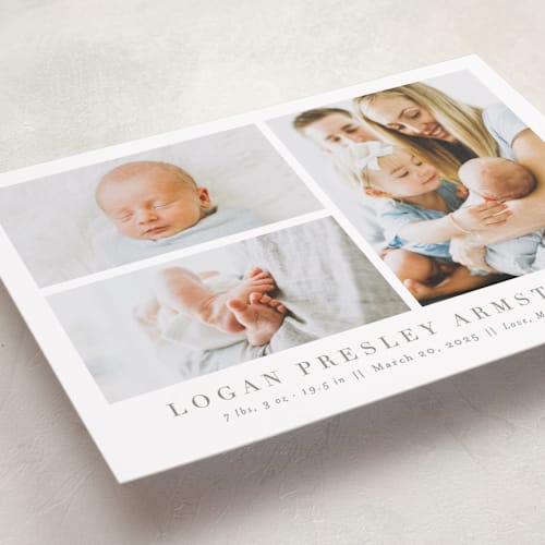 This is a fawn petite birth announcements with standard by Megan Davis called menil printing on smooth signature in petite