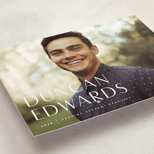 This is a cloud graduation announcements with standard by Sara Hicks Malone called classic printing on recycled smooth signature in petite