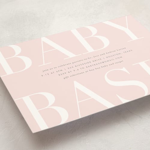 This is a blush baby shower postcards with standard by Lauren Chism called big bash printing on signature in postcard