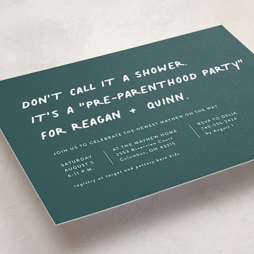 This is a jungle baby shower postcards with standard by Lea Delaveris called not a shower printing on signature in postcard