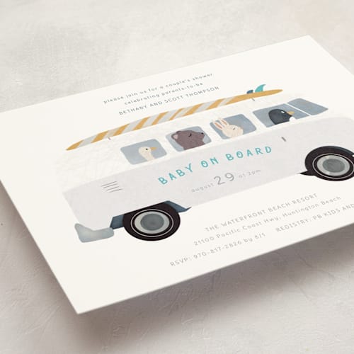 This is a sun baby shower postcards with standard by Jenna Holcomb called baby on board printing on signature in postcard