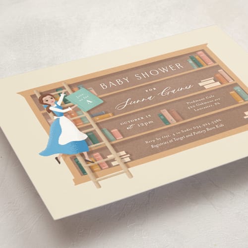 This is a hicory baby shower postcards with standard by Jennifer Wick called disney's belle's books printing on signature in postcard
