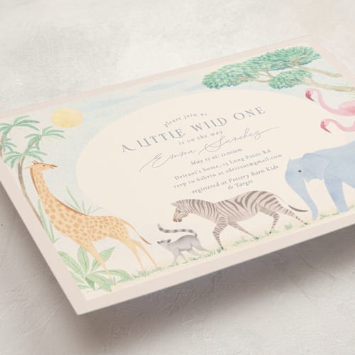 This is a sky blue baby shower postcards with standard by Sabrin Deirani called africa printing on signature in postcard