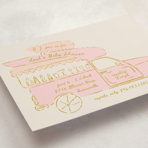 This is a blush baby shower postcards with standard by Gwen Bedat called milk truck printing on signature in postcard
