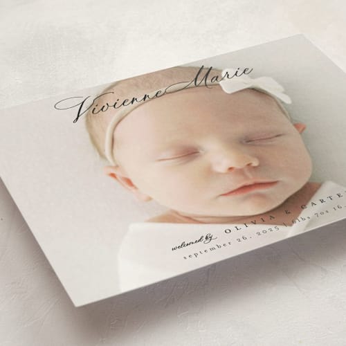 This is a noir petite birth announcements with standard by Ashlee Townsend called enchanted love printing on signature in petite