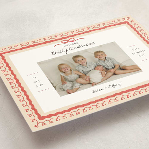 This is a latte petite birth announcements with standard by Kartika Paramita called vintage love bow printing on signature in petite