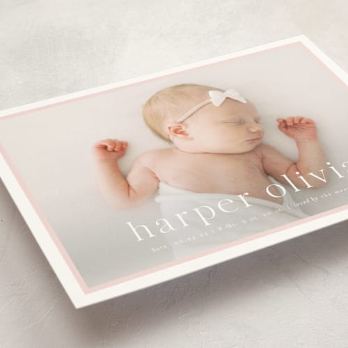 This is a rose petite birth announcements with standard by Alexandra Cohn called portraiture printing on signature in petite