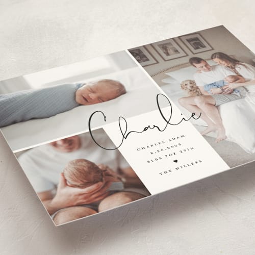 This is a night petite birth announcements with standard by Michelle Taylor called trio of love printing on signature in petite
