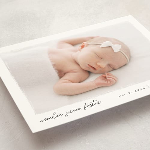 This is a snow petite birth announcements with standard by Pixel and Hank called edgy printing on signature in petite