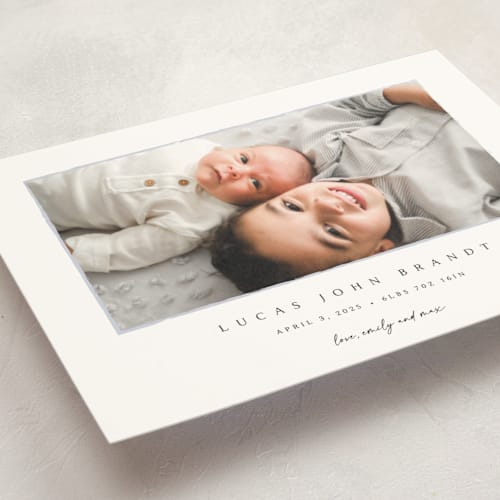 This is a shadow petite birth announcements with standard by Kasia Labocki called border printing on signature in petite