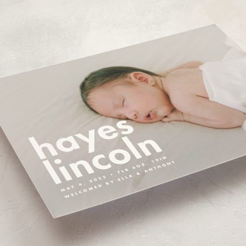 This is a cloud petite birth announcements with standard by Ellen Schlegelmilch called hayes printing on signature in petite