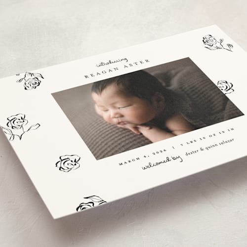 This is a lily of the valley petite birth announcements with standard by Pixel and Hank called the flora printing on signature in petite