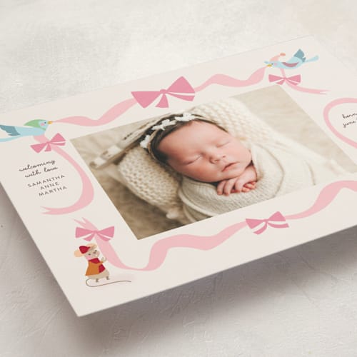 This is a blush petite birth announcements with standard by Lori Wemple called disney cinderella birth announcement printing on signature in petite