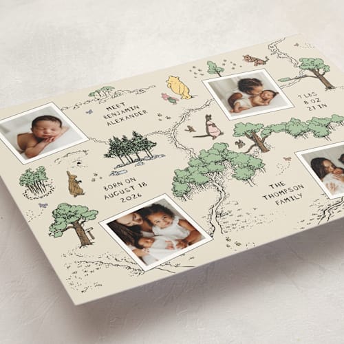 This is a natural petite birth announcements with standard by Heather Schertzer called hundred acre wood printing on signature in petite