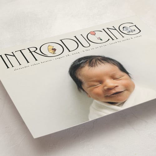 This is a ink petite birth announcements with standard by Heather Schertzer called silly old bear printing on signature in petite