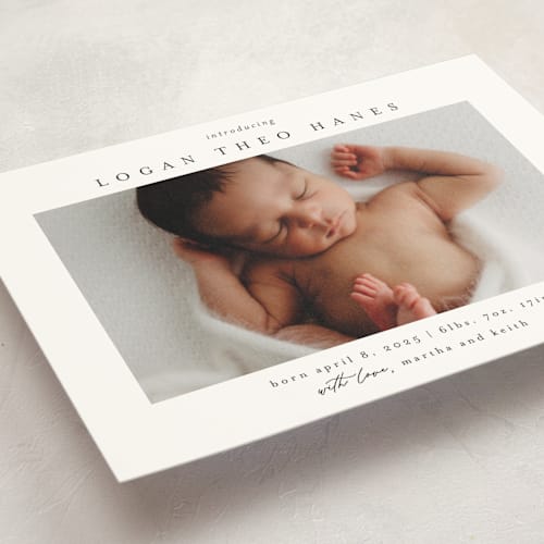 This is a sugar petite birth announcements with standard by Chris Griffith called frame of happiness printing on signature in petite