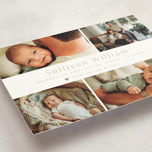 This is a sage birth announcement postcards with standard by Hudson meet Rose called welcome home printing on signature in postcard