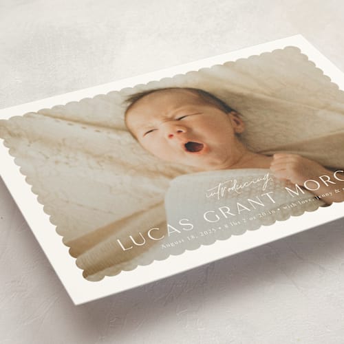 This is a icing birth announcement postcards with standard by Yaling Hou Suzuki called first glimpse printing on signature in postcard