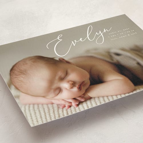 This is a sage birth announcement postcards with standard by Ashley Rosenbaum called signature printing on signature in postcard