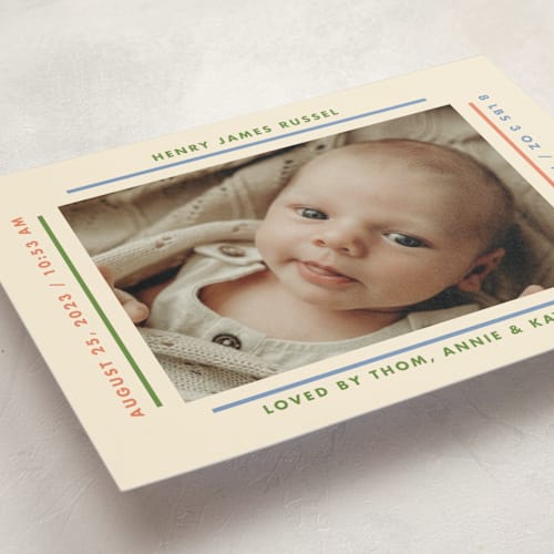 This is a halo birth announcement postcards with standard by Baumbirdy called framework printing on signature in postcard