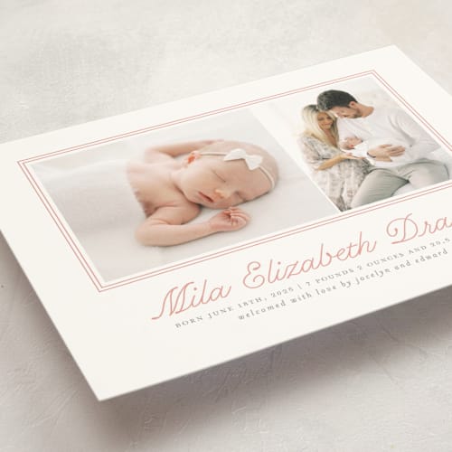 This is a melon birth announcement postcards with standard by Laura Hankins called byline printing on signature in postcard