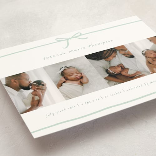This is a mint birth announcement postcards with standard by Erin L. Wilson called gift printing on signature in postcard