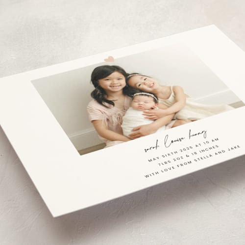 This is a camellia birth announcement postcards with standard by Blustery August called camellia printing on signature in postcard