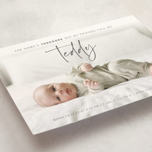 This is a shadow birth announcement postcards with standard by Carolyn Kach called my nickname printing on signature in postcard