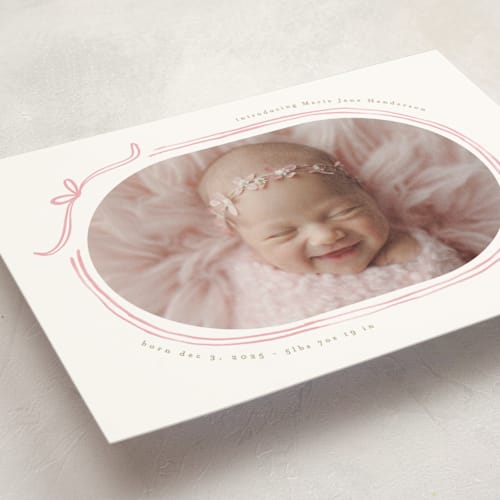 This is a gumdrop birth announcement postcards with standard by Creo Study called bundle of joy printing on signature in postcard
