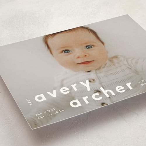 This is a moon birth announcement postcards with standard by Robin Ott called modern name printing on signature in postcard