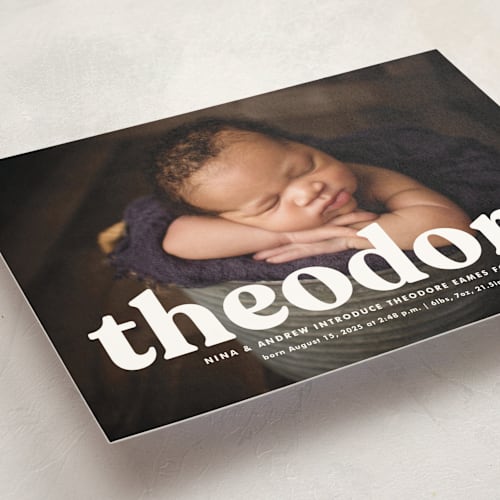 This is a ghost birth announcement postcards with standard by Lea Delaveris called modern vintage printing on signature in postcard