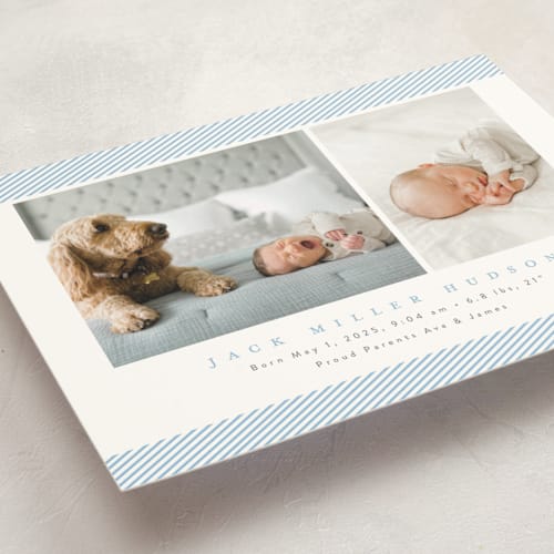 This is a sky birth announcement postcards with standard by Nicoletta Savod called sweet one printing on signature in postcard