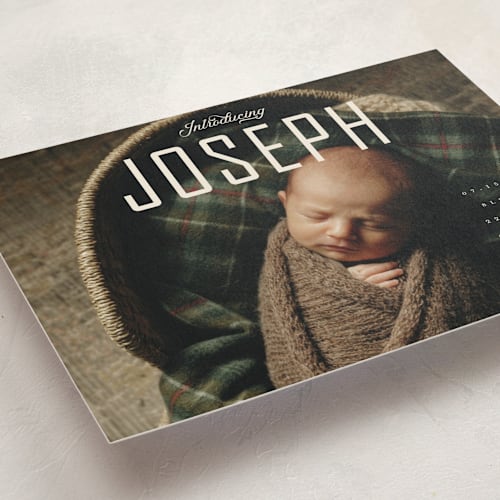 This is a cream birth announcement postcards with standard by Vivian Yiwing called cover printing on signature in postcard