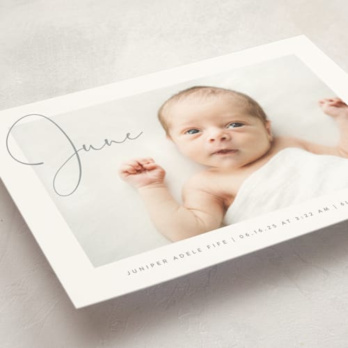 This is a storm birth announcement postcards with standard by Olivia Raufman called chic introduction printing on signature in postcard