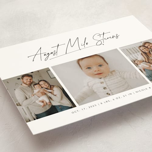 This is a cloud birth announcement postcards with standard by Lea Delaveris called me times three printing on signature in postcard