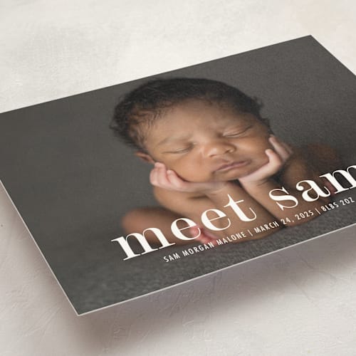 This is a cloud birth announcement postcards with standard by Up Up Creative called meeting printing on signature in postcard