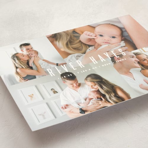 This is a cloud birth announcement postcards with standard by Lauren Chism called indie printing on signature in postcard