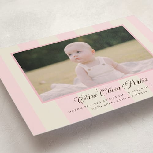 This is a fragola birth announcement postcards with standard by Megan Davis called gelato printing on signature in postcard